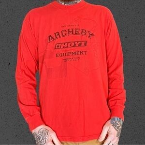 Vintage Hoyt long sleeve shirt archery bow hunting Gorp red black mens L